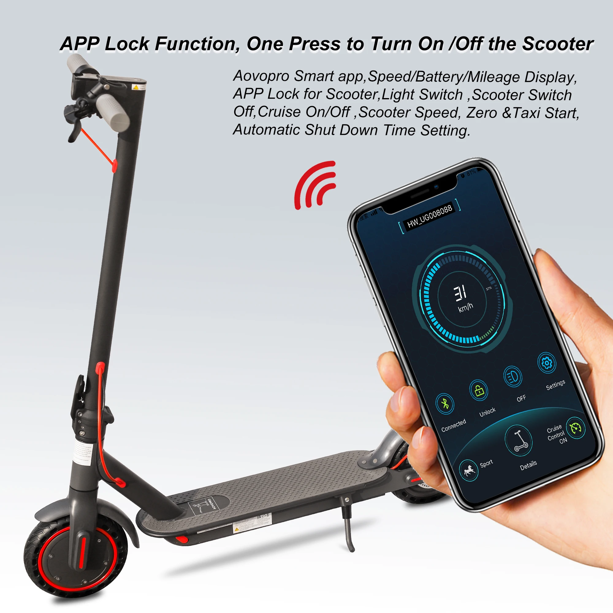 AOVOPRO Adult Electric Scooters 350W 31km/h Smart APP Folding Scooter For Work Aluminum Alloy Electric Scooter Long Battery Life