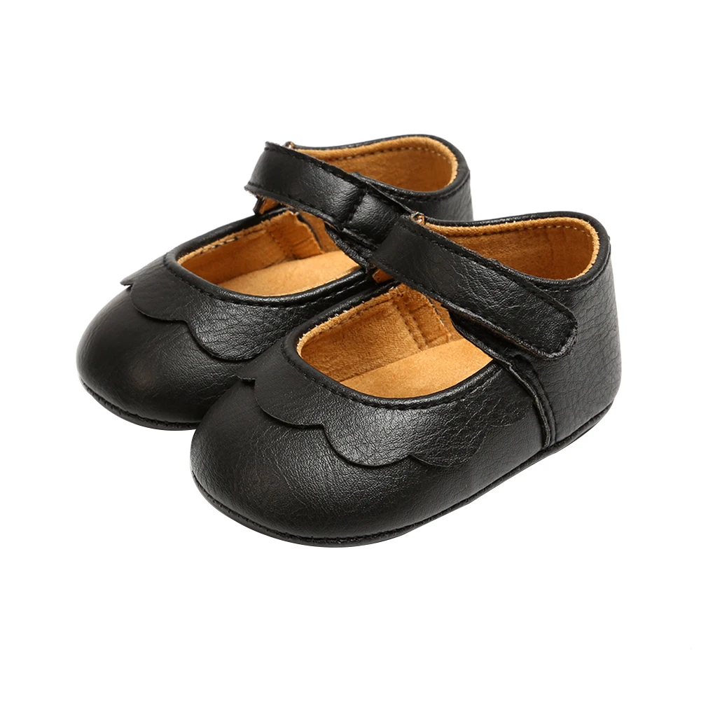 

Baby Girl Princess Flat Shoes Lovely Soft Antiskid Sole Cribs Shoes Classic Mary Jane Shoes Ruffle Hem Flat Shoes