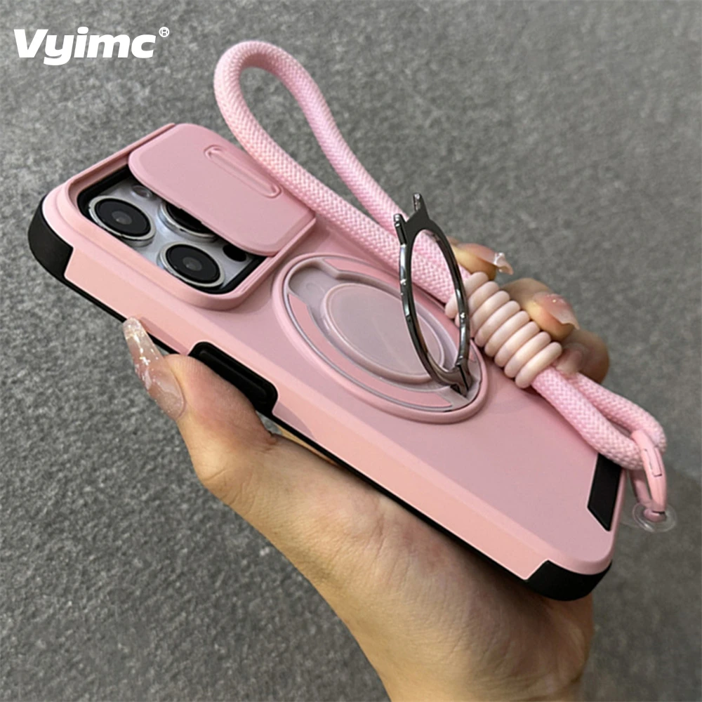 Versatile Armor Phone Case with Magnetic Ring Stand and Wrist Strap