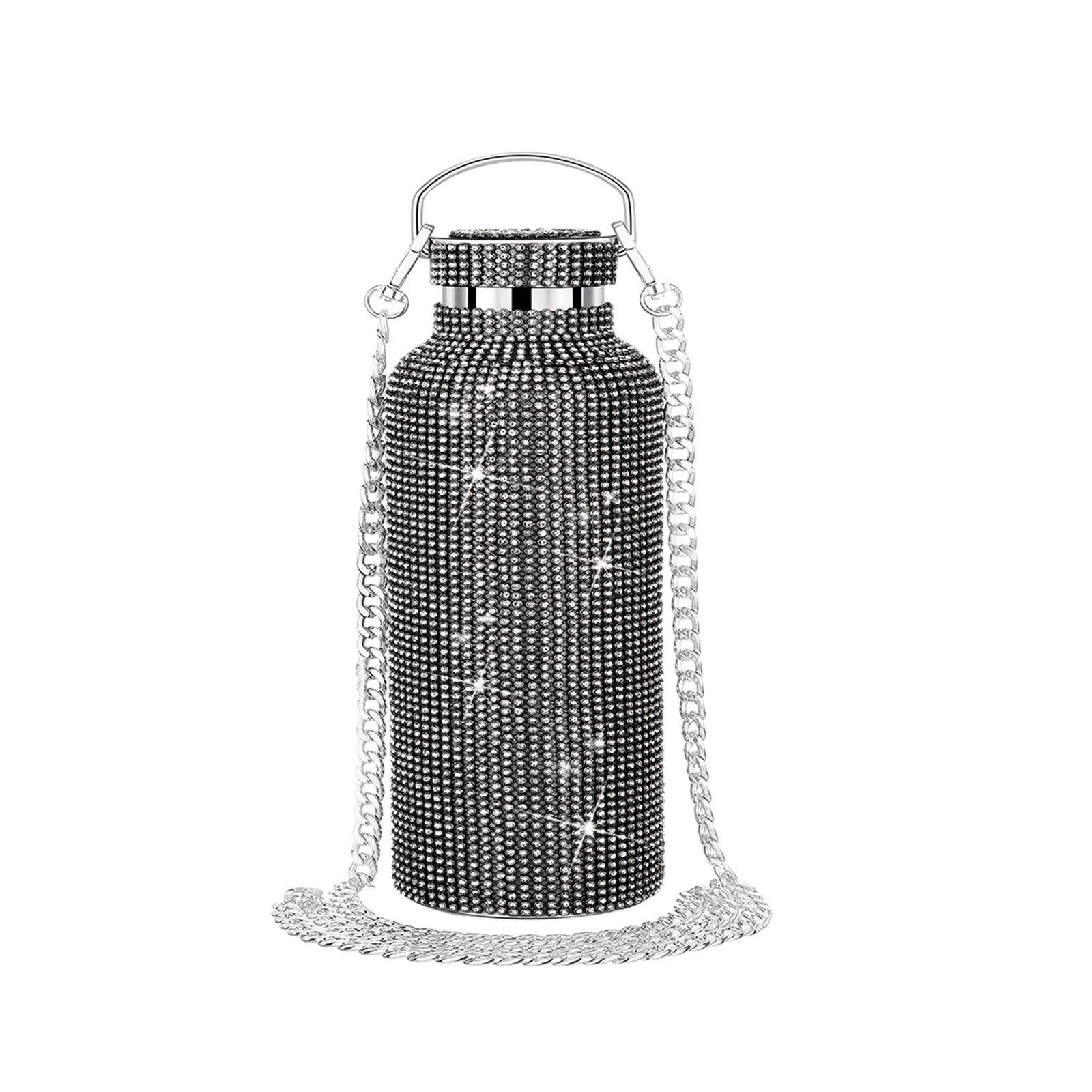 350ml/500ml/750ml Diamond Thermos Bottles Portable Glitter Water Bottle 304 Stainless Steel for Women Outdoor Traveling Products