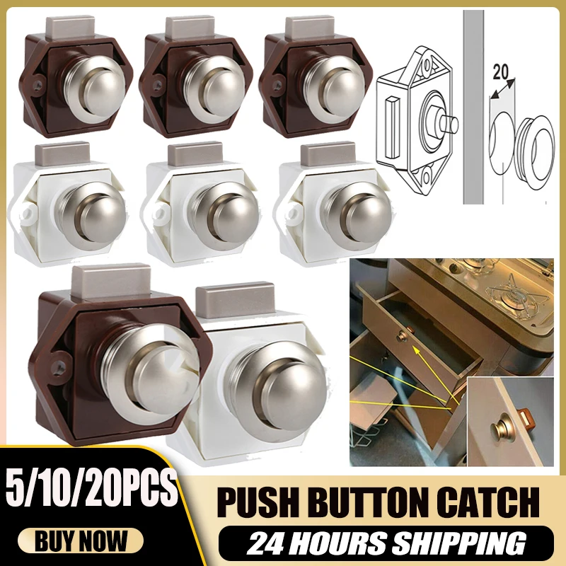 5/10/20pcs Push Button Latch Lock Camper Car Cabinet lock Door RV Catch Knobs Furniture Push Button Drawer Catch Lock Cupboard cabinet door lock drawer lock