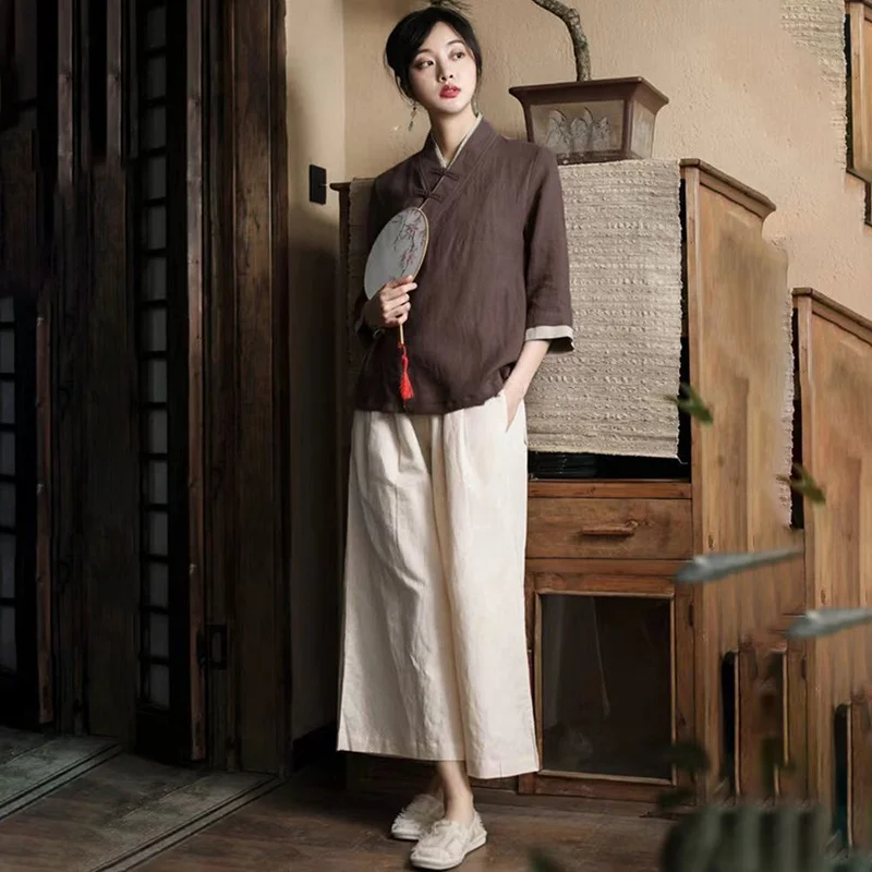 New chinese vintage chiffon blouse cheongsam shirt qipao traditional chiffon blouse women chinese hanfu oriental tang suit