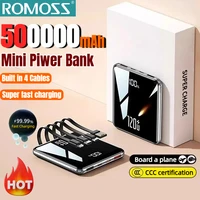 ROMOSS 500000mAh Power Bank Mini Large Capacity Built-in 4 Cables Super Fast Charging External Battery for IPhone Samsung