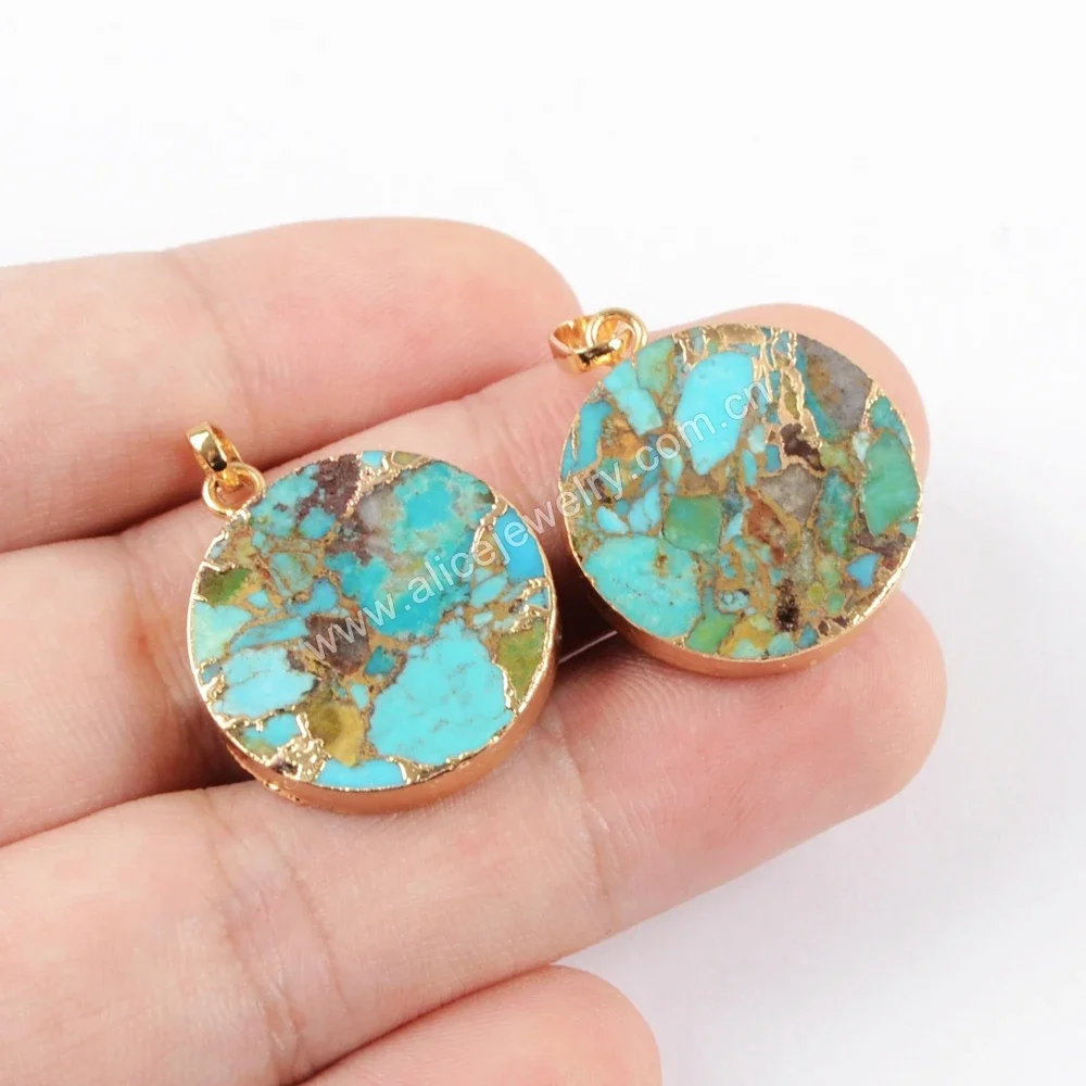BOROSA Vintage Round Shaped Turquoise Pendant Natural Gemstone Jewelry Accessories For Women Birthstone Anniversary Gifts 5