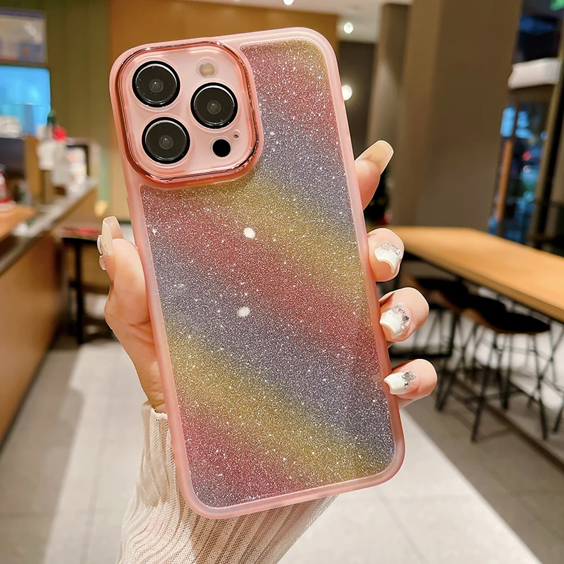 

Luxury Bling Glitter Silicone Phone Case For iPhone 15 14 13 12 11 Pro XS Max X XR SE 8 7 Plus Ultra-thin Lens Protection Cover