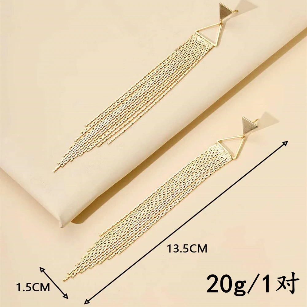 1 Pair Gold Color Alloy Chain Earrings Women Fashion Triangle Tassel Earring Female Fashion Jewelry Ear Stud Dangle Drop Earring