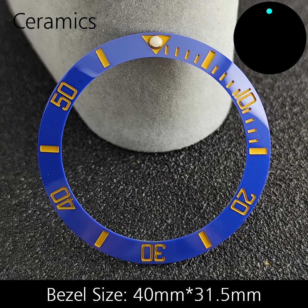 Blue Luminous Ceramic/Aluminum Watch Bezel Insert - Sloping 40mm