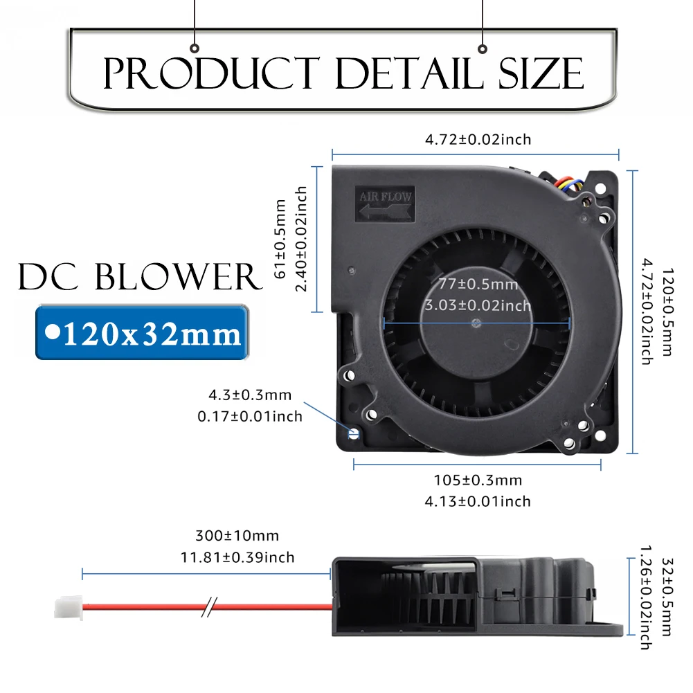 Gdtime-brushless Industrial Machine Blower Cooler Rolamento de Esferas Duplo Ventilador de Refrigeração para Churrasqueira dc 24v 120x32 mm 120 mm 12cm Pcs - Imagem 2