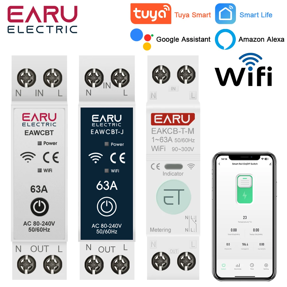 Tuya WiFi Akıllı Devre Kesici MCB 1P+N 63A Zamanlayıcı Güç Enerji kWh Gerilim Akım Ölçer Koruyucu Sesli Uzaktan Kumanda Anahtarı