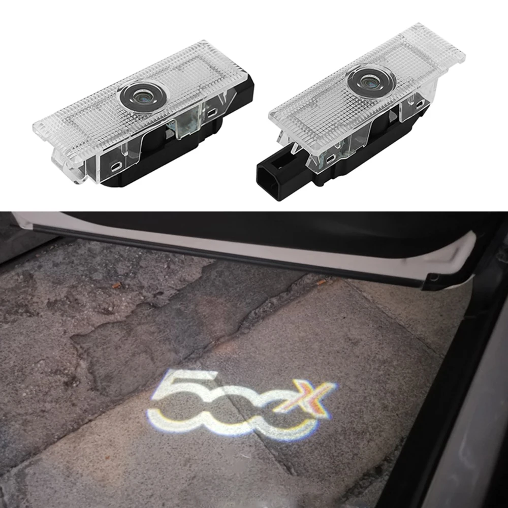 2Pcs Luce Di Benvenuto Per Portiera Dell'Auto Per Proiettore Con Logo 500X Led Per Fiat 500X 500L E Punto-01 Lampada Per Ombre Fantasma Laser Con Logo