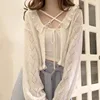 Sweet Summer Harajuku Japanese Hollow Out Cardigan Spliced Ruffle Y2k Aesthetic Lace Up All Match Clothes Summer Outdoor Tops