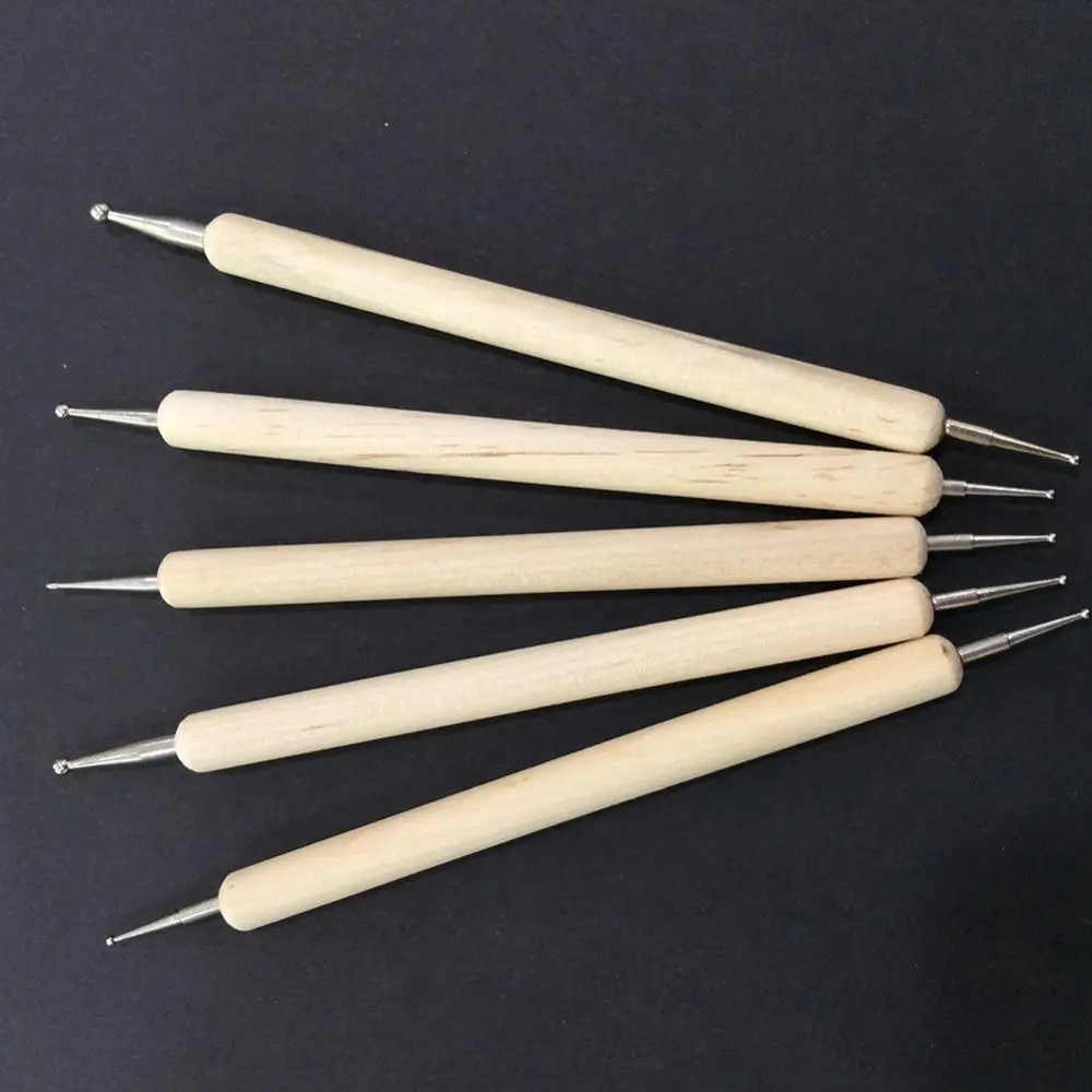 5Pcs/Set Wholesale Nail Art Dotting Pen Set Pro 2-Way Wooden Painting DIY Manicure Salon Decoration Dotting Tools 5