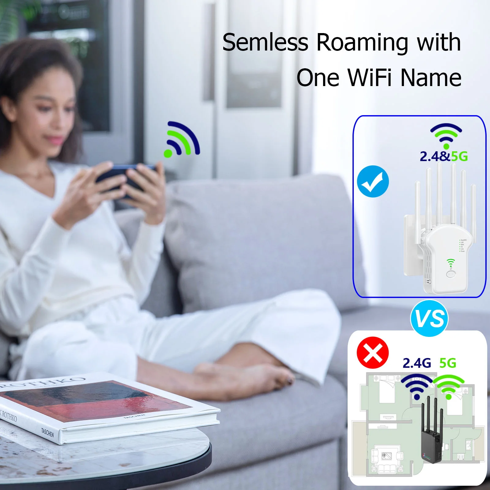 Repetidor Wifi sem Fio Banda Dupla Extensor Wifi Amplificador de Rede Roteador Wps Repetidor de Sinal Roteador Wps 2.4g 5g 1200mbps - Imagem 2
