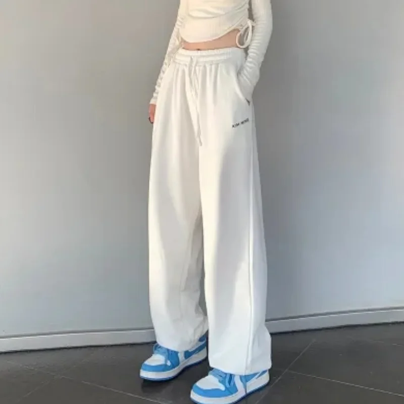 

Women's Bottoms Black Drawstring Sweatpants Casual High Waist Straight Mopping Pants Fashion Baggy Wide Leg Trouser Ladies Autum