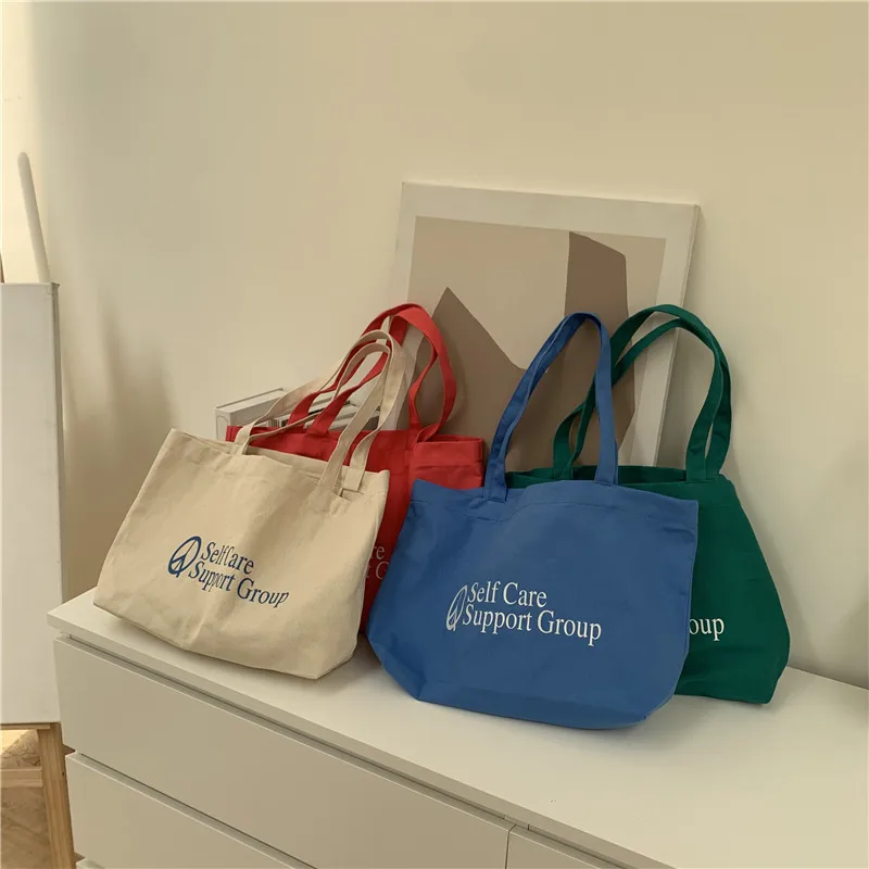 One Shoulder Canvas Portable Letter Simple Handbag Tote Bag Large Capacity Women's Bags for Woman |