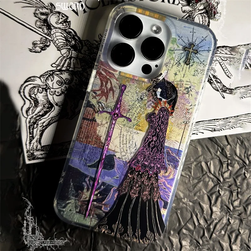 Vintage Angel Cross Feather Texture Phone Case with Retro Design