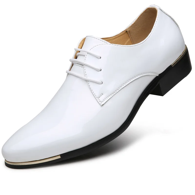 New Men's Quality Patent Leather Shoes Men Wedding Shoes Size 38-48 Black White Soft Man Dress Leather Casual mens brogue shoes