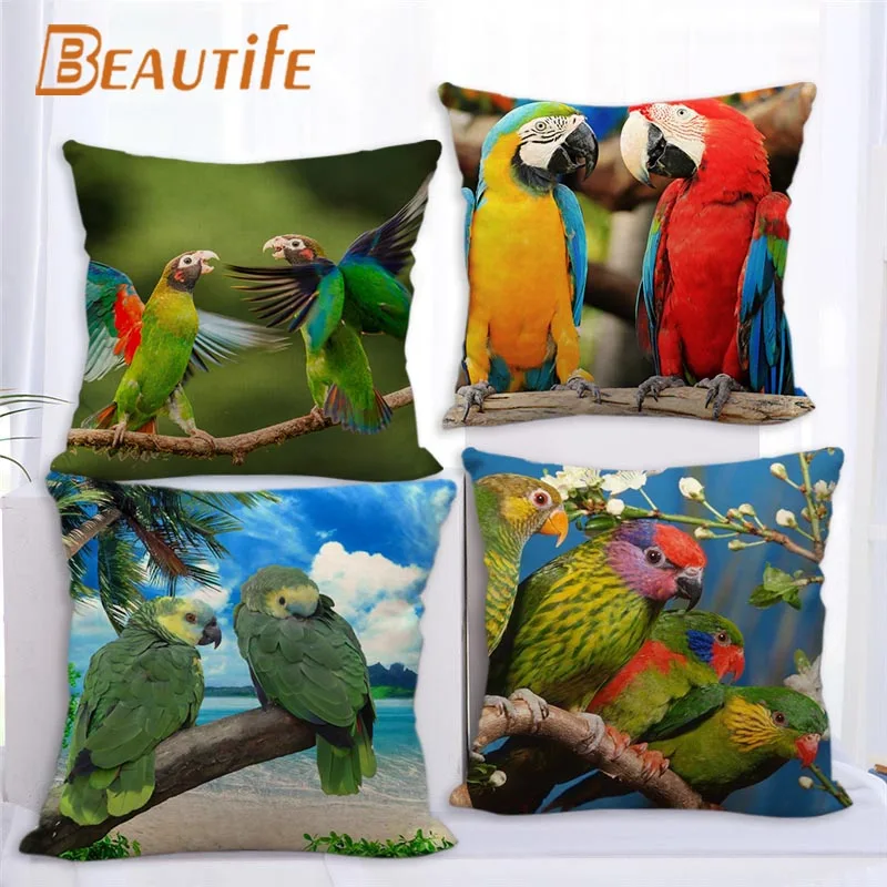 

Lovely Parrot Animal Pillowcase Bedroom Home Decorative Cover 45x45cm Square Zipper Pillow Cases Cotton Linen Fabric No Fade