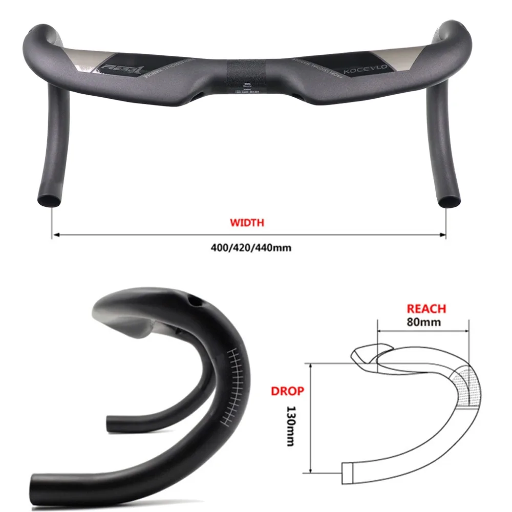 KOCEVLO Carbon Fiber Bicycle Handlebar Reduce Resistance Bent Bar Road bike handlebars 380/400/420/440mm Inner Routing 260g&plusmn;15g