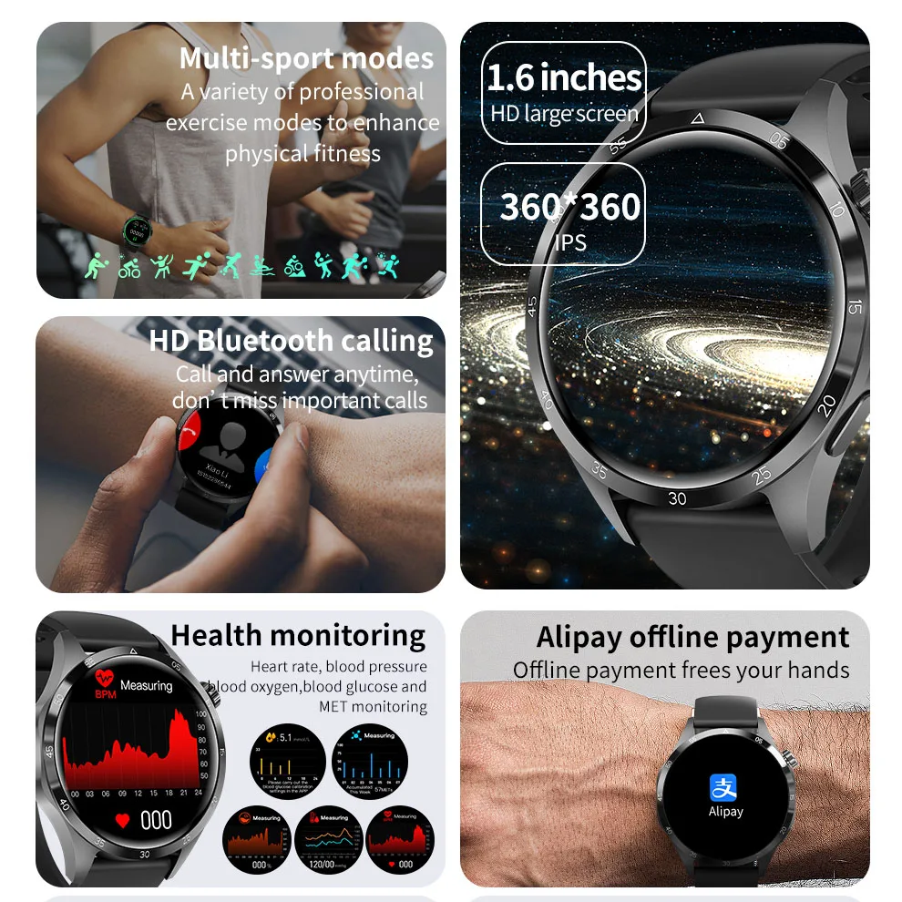 ȭ ġ GT4  ÷ Ʈ ġ , 360x360 HD ũ, NFC IP68   ġ, GPS Ʈ Ʈ ġ, 2024 ǰ