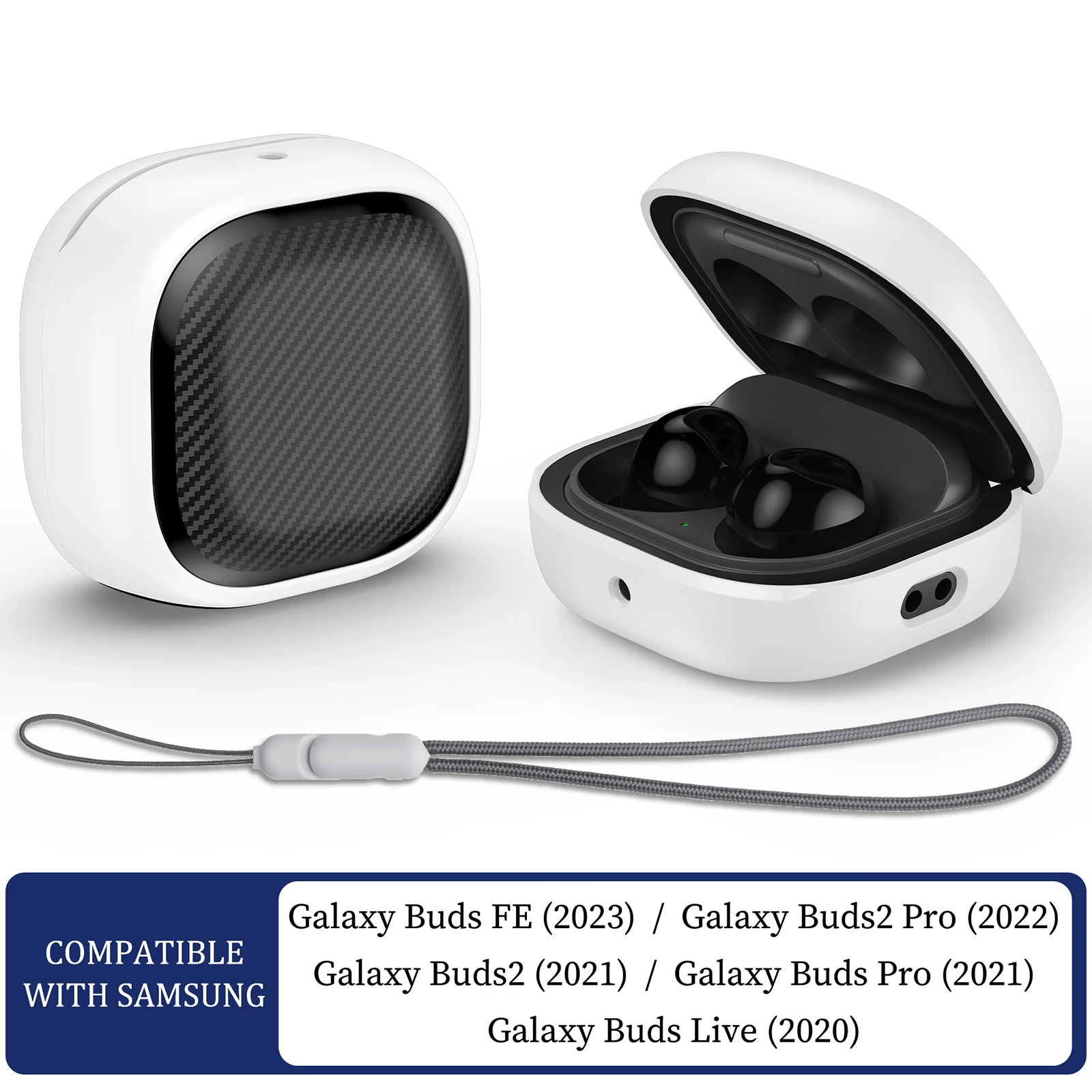 Stylish Hard Shell Protective Earbud Case with Lanyard
