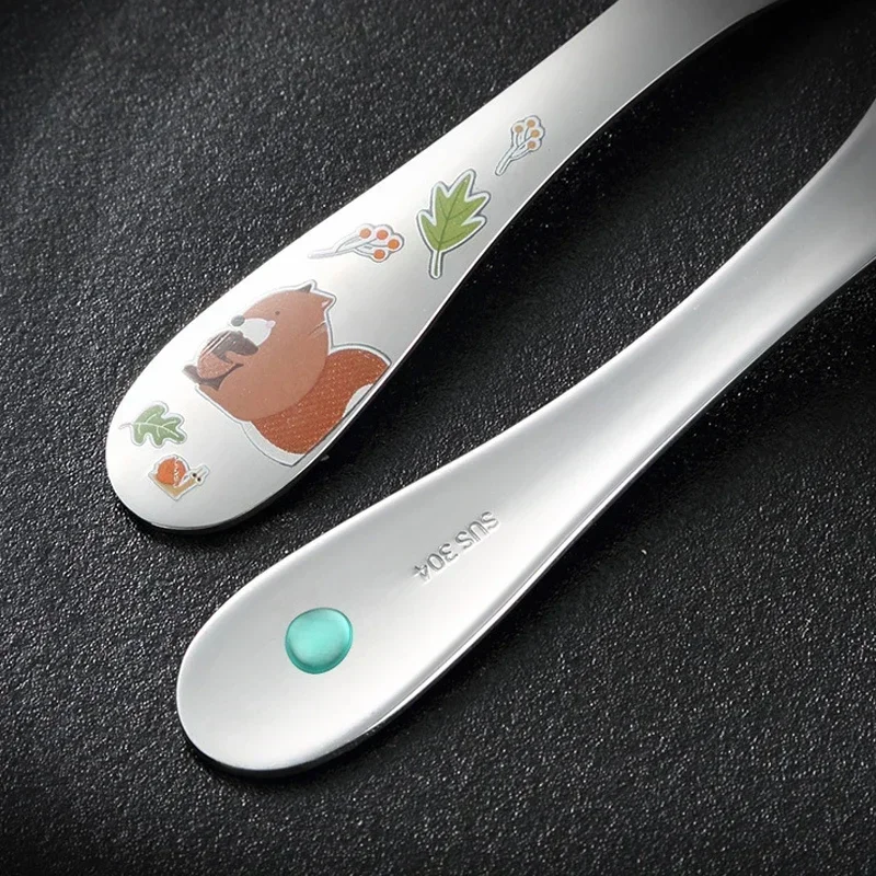 Learning Spoons Fork Spoon Set Stainless Steel Cutlery Set Baby Cutlery Tableware Set Food Training Spoon Dessert Spoon for Children Feeding Fork Baby Gadgets