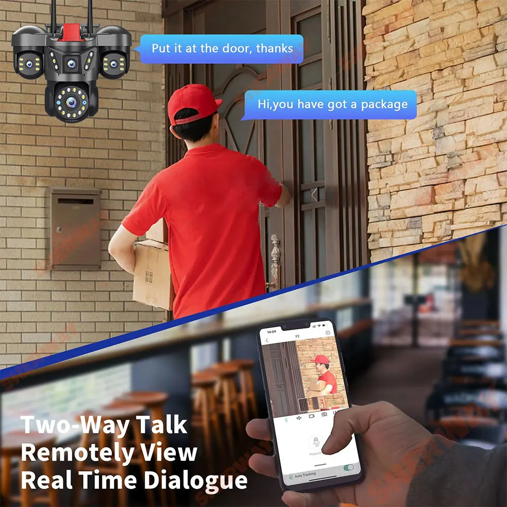 20MP 4 Lens Home Security WiFi Camera Outdoor 10K Wireless 4 Screen 16X Zoom PTZ 360° Surveillance Cameras Auto Motion Detection 2