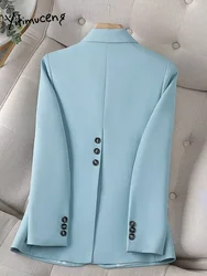 Yitimuceng Back Split Blazer Women Office Wear Elegant Single Button Blazers Long Sleeve Slim Jacket Chic Notched Solid Coat