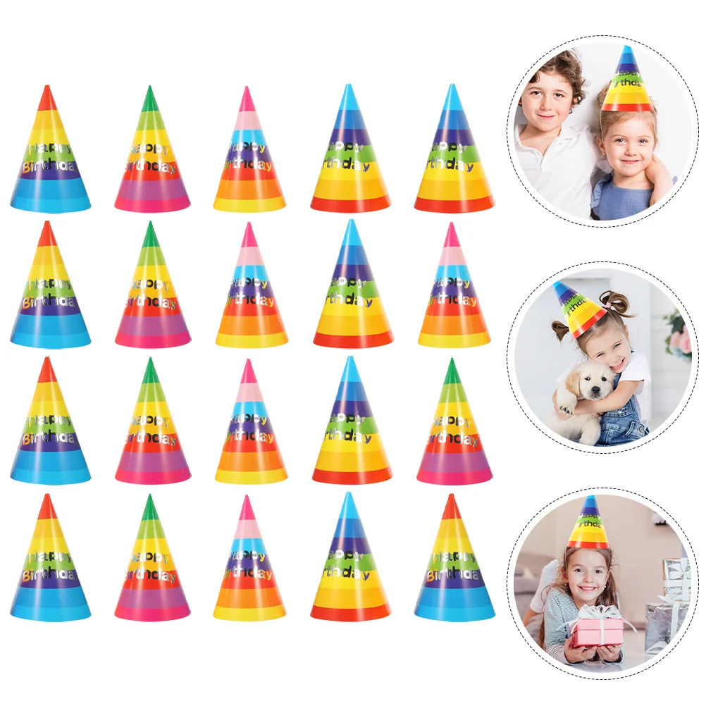 20 Pcs Rainbow Birthday Hat Party Tiara Cap Decorative Headwear Paper Portable Lovely Hats Child