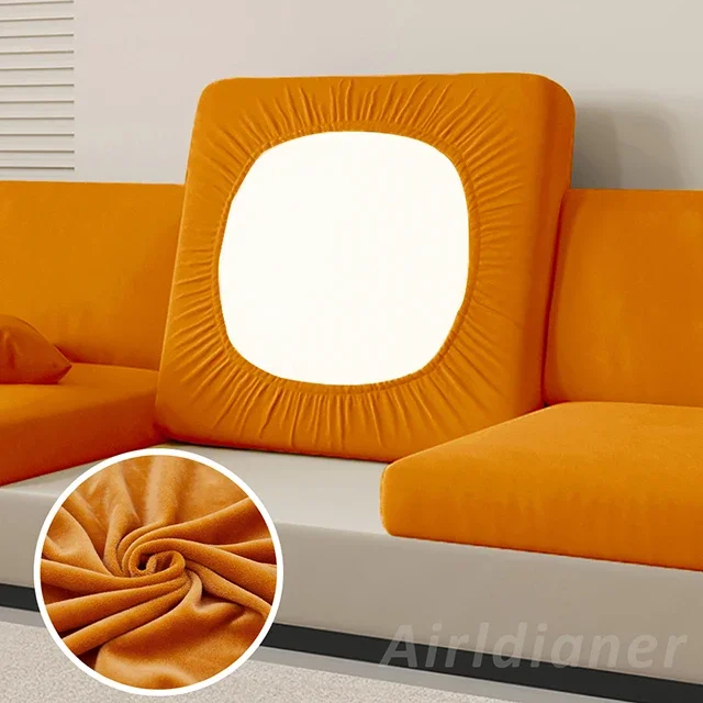 Luxurious Velvet Sofa Seat Cushion Cover - Thick Plush Stretch Slipcover