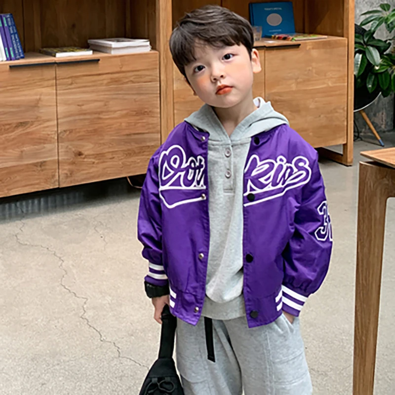 Personalized Kids Sweatshirt Varsity Jacket PURPLE/WHITE