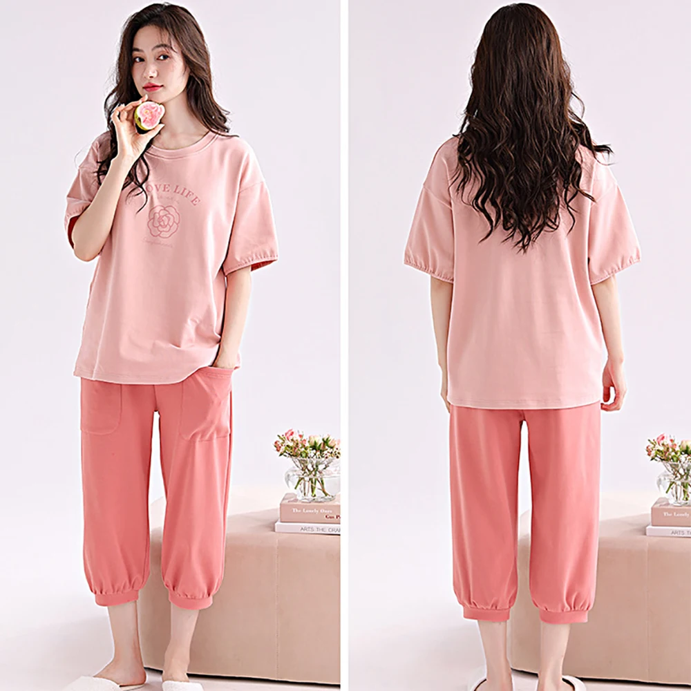 M-3XL 100% Cotton Women's Big Size Pajamas Set Summer Thin Sleepwear Sweet Cute Home Wear Soft Skin-friendly Plaid Print Pajama
