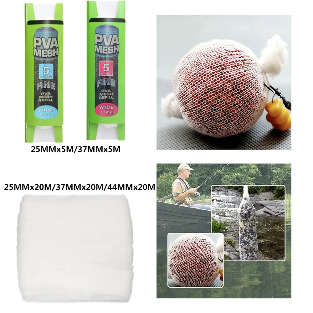 Fishing Bait Wrap Bag Fishing Bait Feeder 5M/20M Soluble PVA Mesh Refill Carp Fishing Feeder Fishing Lures Refill Rig Hook Bait Wrap Bags 25mm 37mm 44mm PVA Bag