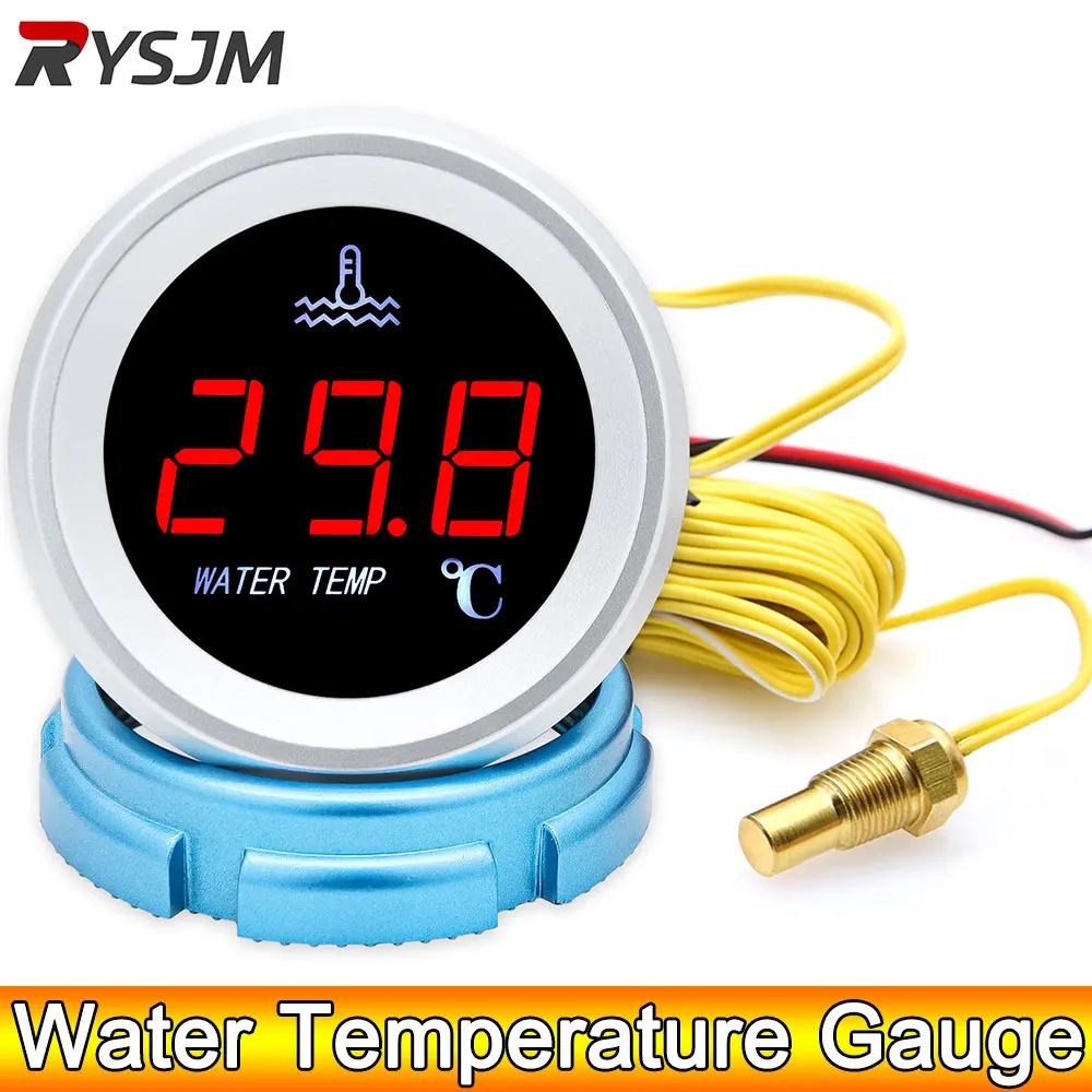 12V Electronic Universal LED Digital Water Temperature Gauge 120 Celsius with 10mm Water Temp Sensor for Car Truck Yacht Boat AD