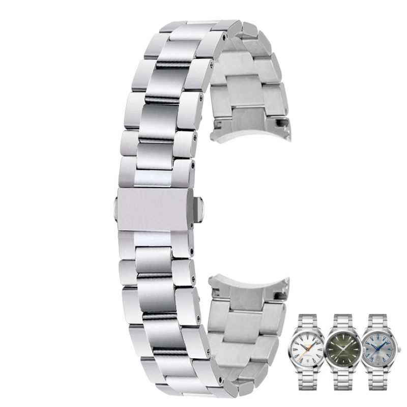 

20mm Solid Curved End Watchband For Omega Hippocampus 150 Strap AT150 Men's 300 Metal Bracelet Stainless Steel Watch Band Chain