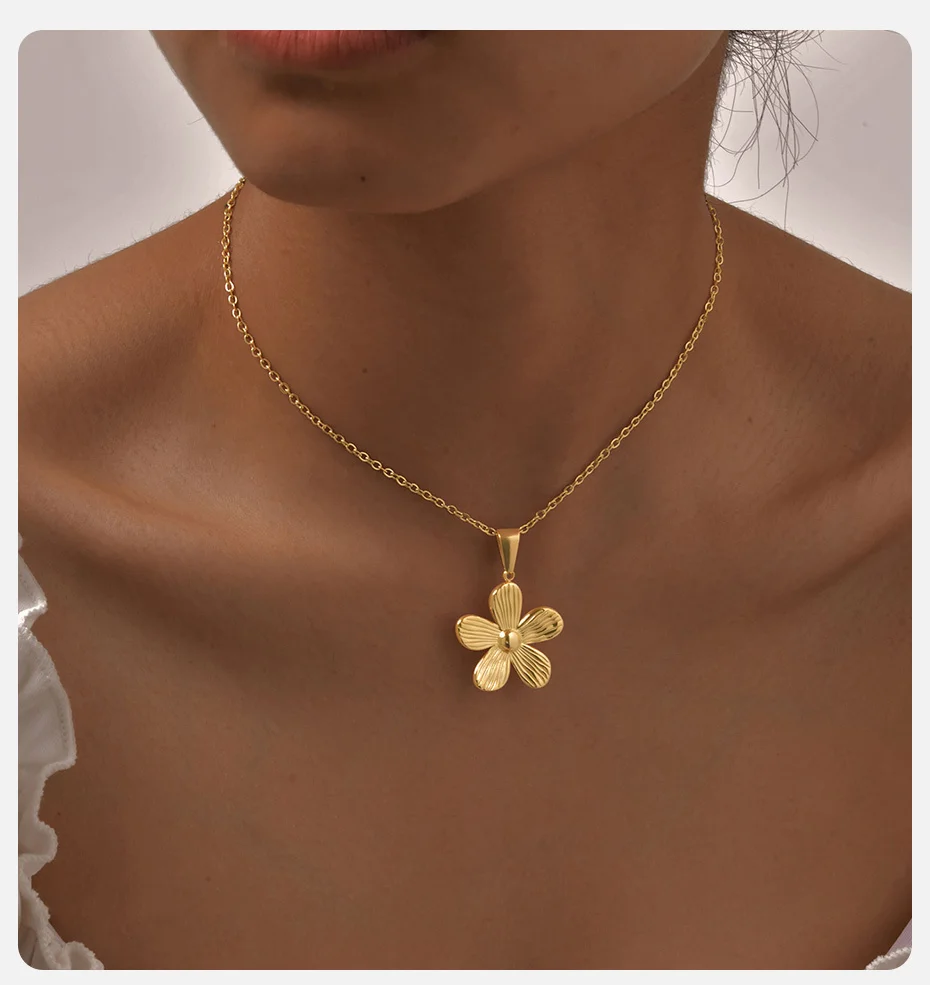 Vnox Mode Blume Stern Spirale Anhänger Halskette für Frauen, Edelstahl vergoldet Kragen Halsband, Mädchen Hals Schmuck Geschenke – Detail 3