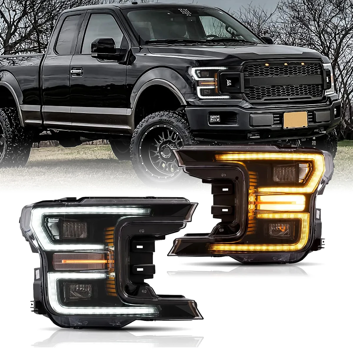 

LED Projector Headlights For Ford F150 13th Gen Pickup 2018 2019 2020 Dynamic Start-up Animation DRL Sequential Turn Signal