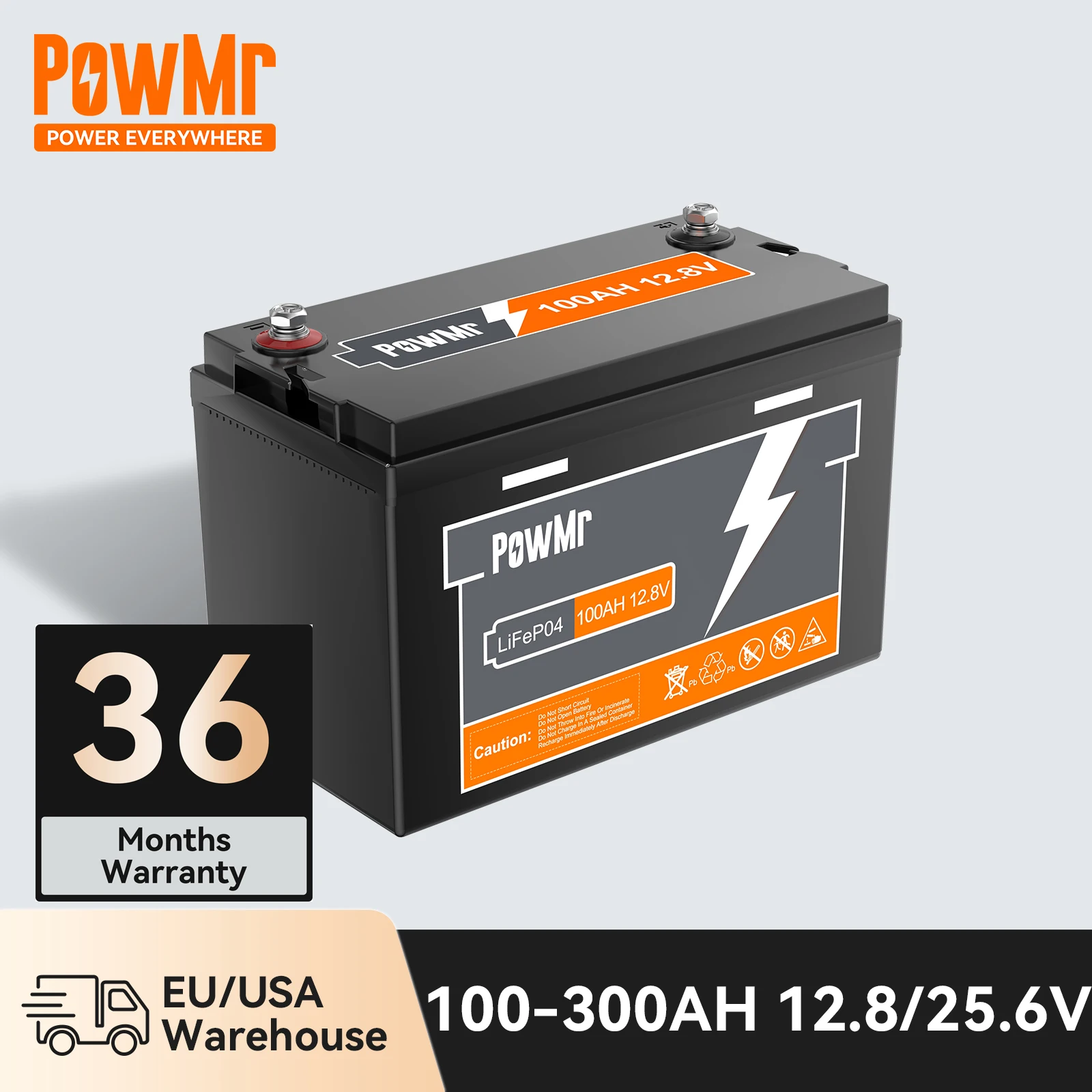 Lithium Battery PowMr Powerwall 12V 24V LiFePO4 100AH 150AH 200AH 300AH 12.8V 25.6V 6000 Cycle Times