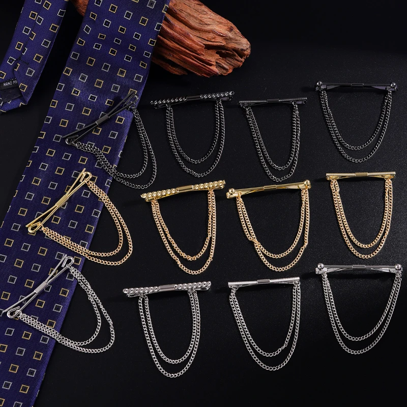 Fashion Gold Sliver Color Brooches Pins Tassel Chain Shirt Collar Clips Luxulry Jewelry Gifts for Men Accessories High Quality