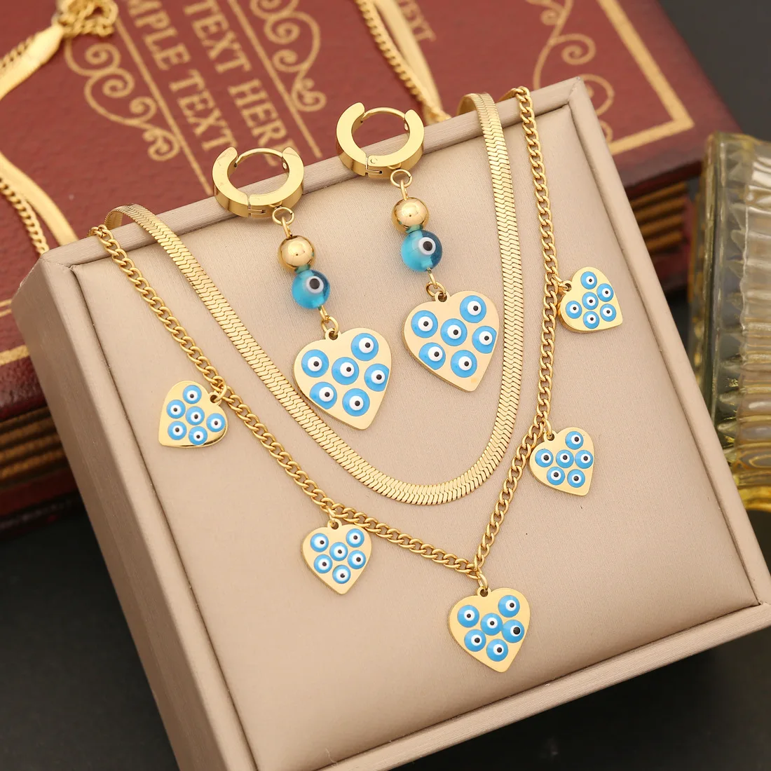 

Fashion Stainless Steel Blue Eyes Heart Pendant Necklace for Women Girls New Layered Neck Chain Party Jewelry Gift