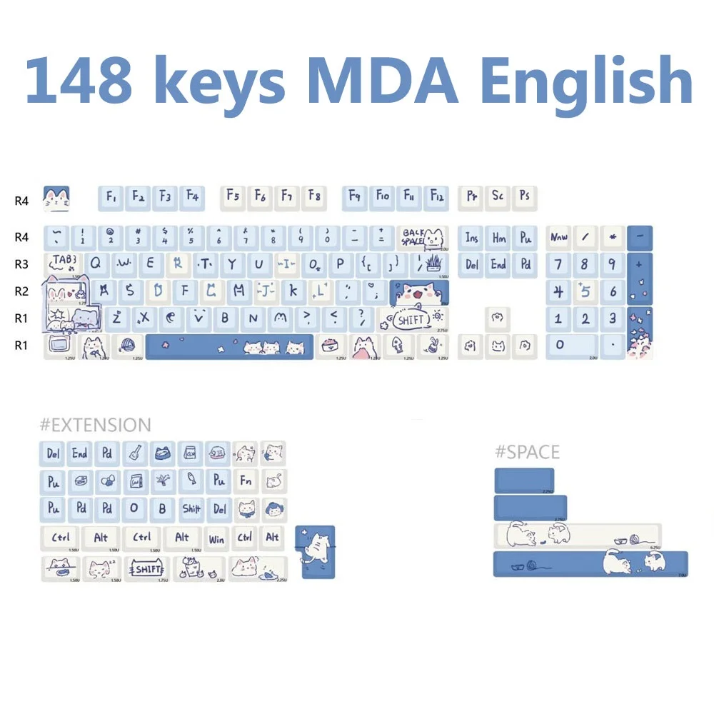 Teclado Mecânico Teclados Meow Tema 5-sided Dye Sublimação Gato Kitty Moa Pbt 64 68 75 84 87 98 108 - Imagem 2