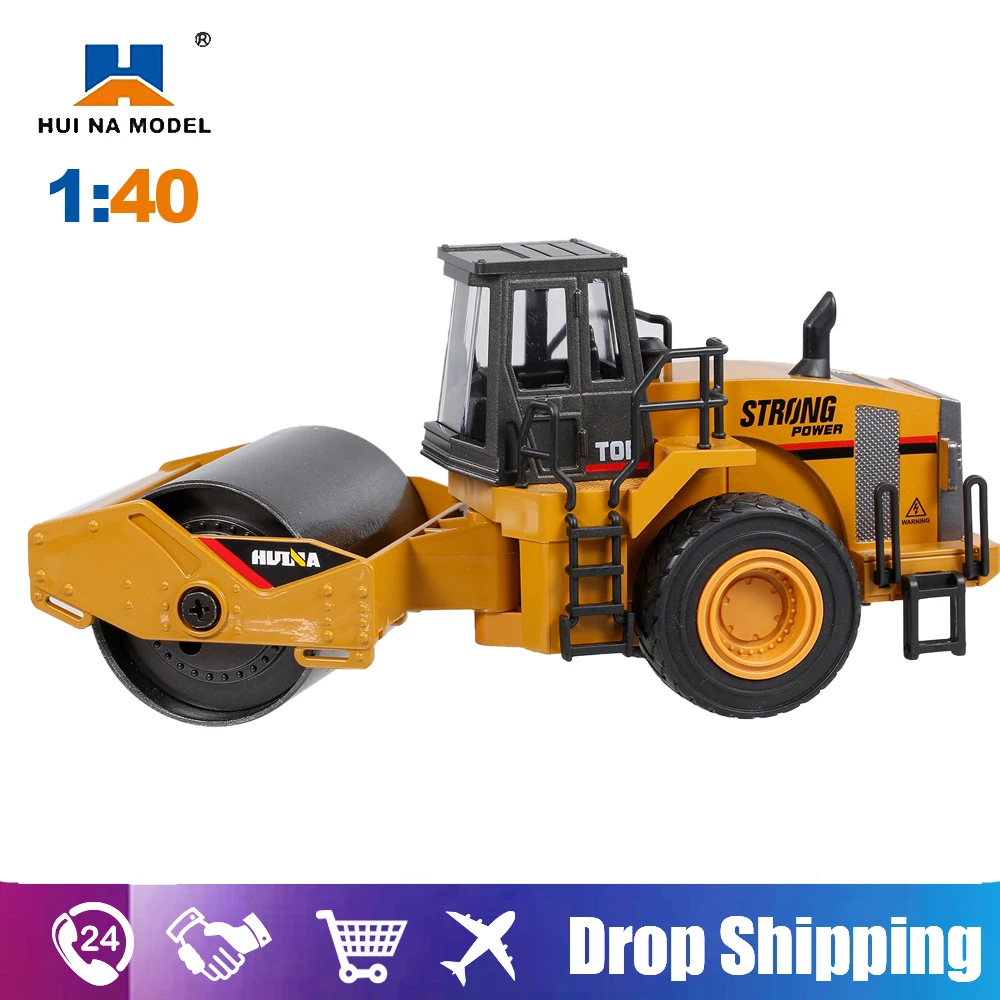 HUINA 1915 1:40 Diecast Alloy Metal Road Roller Model Truck Caterpillar Engineering Car Vehicle Static Model Toys collection