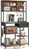 Bakers Rack with   Coffee Bar Stand with Adjustable Storage Shelves  Fabric Drawer  12 Hooks  Table for Microwav 1