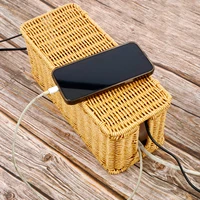 Cable Management Box Imitation Rattan Cord Hider Organizer Box Large Capacity Versatile Under Desk Cord Organizer for Home Wires 1