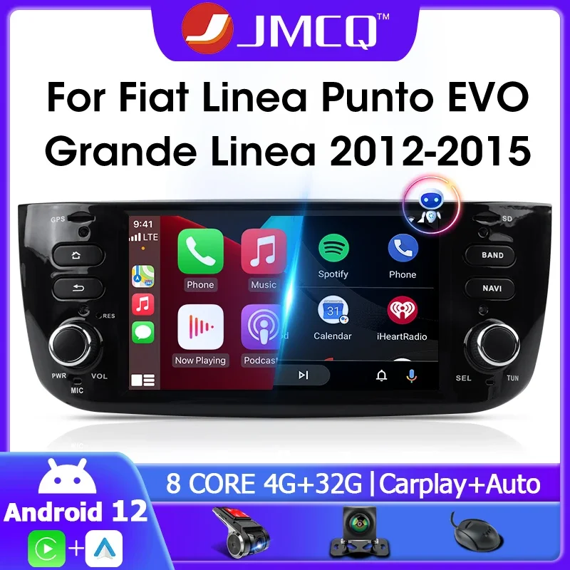 

JMCQ 6.2" 2 Din Android 12 Carplay Car Radio for Fiat/Linea/Punto EVO 2012-2015 Multimedia Video Player GPS Navigation Head Unit