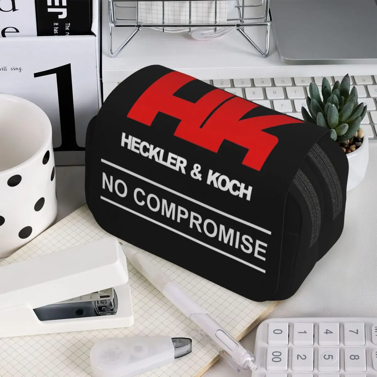 Heckler Koch Hk 총 권총 라이플 군용 연필 케이스 펜 홀더 하드 쉘 가죽 대용량 펜 박스 연필 B