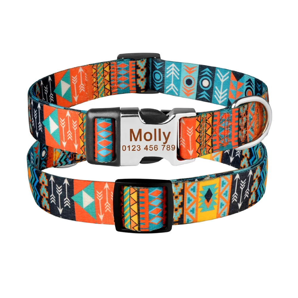 Dog Collar Adjustable Nylon Custom Name Free Nameplate Printed ID Tag Personalized Small Large Medium Pet Engraved