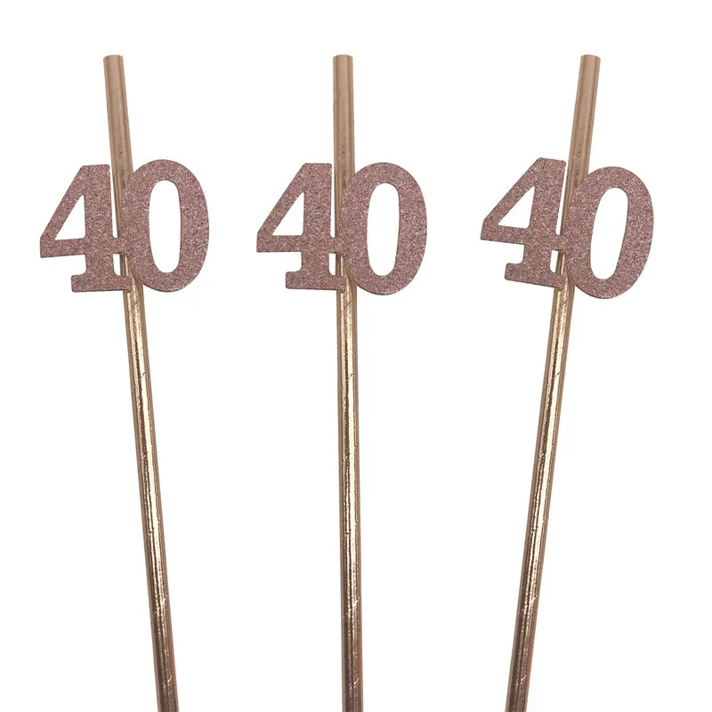 Rose Gold Milestone Celebration Straws - Elegant Birthday & Anniversary Party Decorations