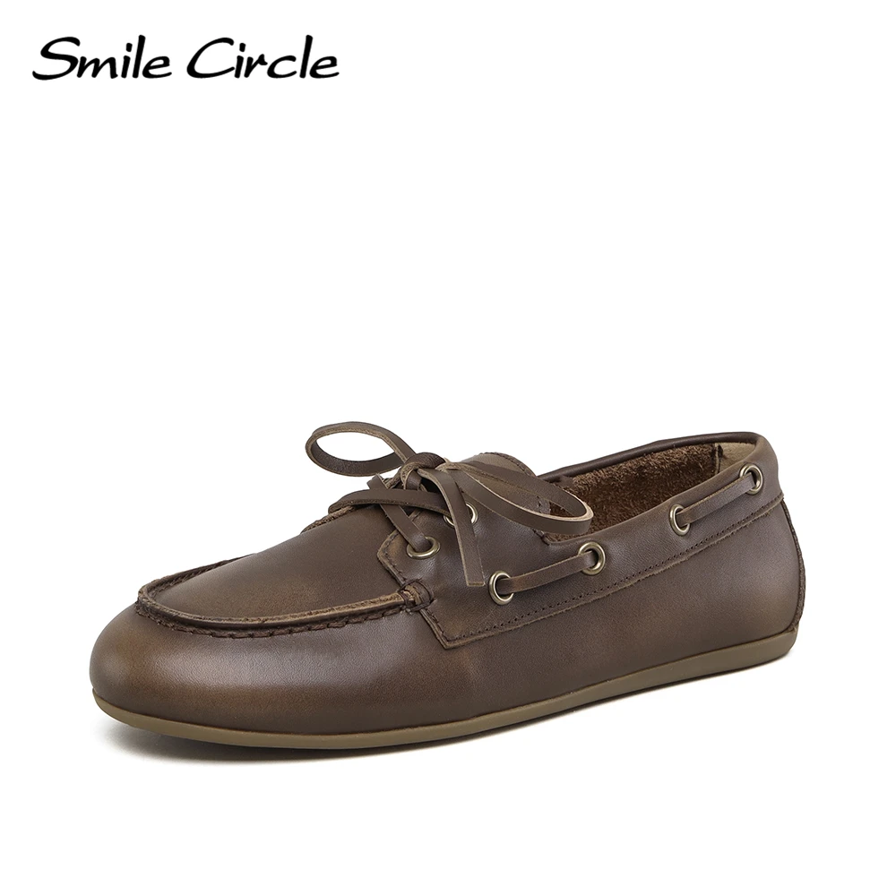 Women's leather loafers moccasins lace-up flat shoes, women shoes, women flats