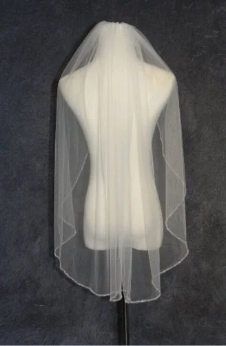 Wedding Veil Beaded Edge Bridal Veil Fingertip One Layer
